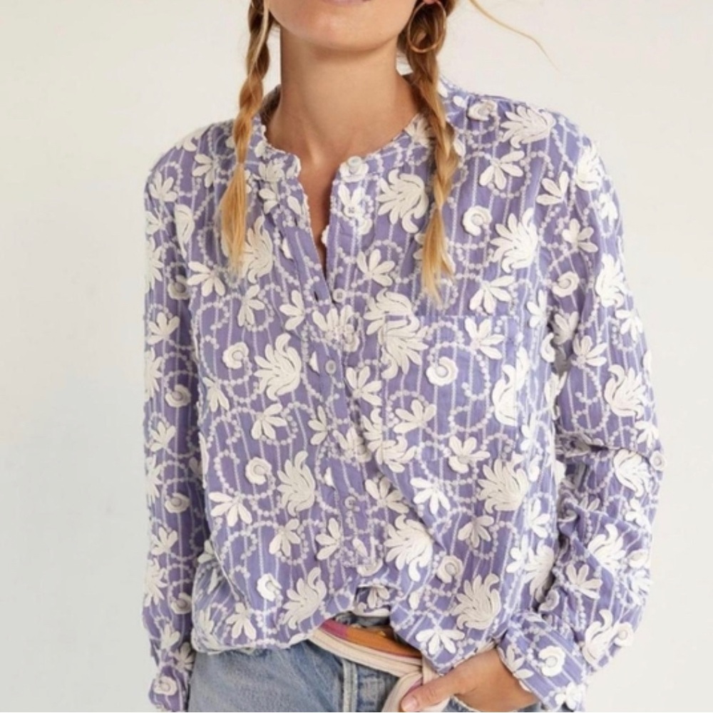Anthropologie | PILCRO. Whitney Textured Trapeze Button Down